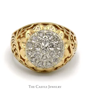 1/4cttw Diamond Kentucky Cluster Ring with Filigree Sides in 10k Yellow Gold