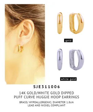 14K Gold Dipped Puff Curve Huggie Hoop Earrings