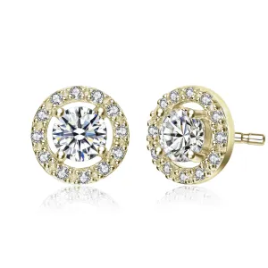 14K Gold Plated Halo CZ Stud Earring