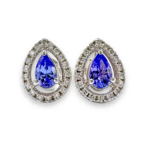 14K W Gold 0.19cttw Diamond and 0.42cttw Tanzanite Halo Earrings