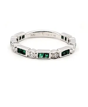 14k White Gold 0.45 Ct Emerald, 0.16 Ct Diamond Band