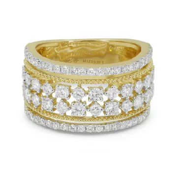 14k Yellow Gold 1.41Ct Diamond Ring with 4 rows of Diamonds