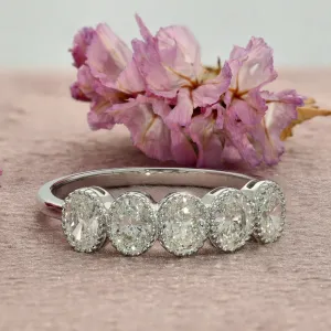 18ct White Gold 1ct Oval Diamond 5-Stone Half Eternity Ring