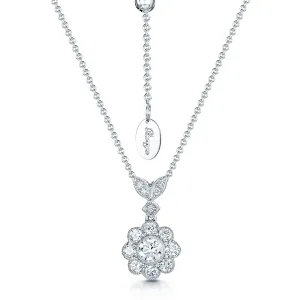 18ct White Gold Diamond Flower Millgrain Rubover Set Cluster Pendant