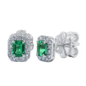 18ct white gold Emerald & Diamond Halo cluster earring