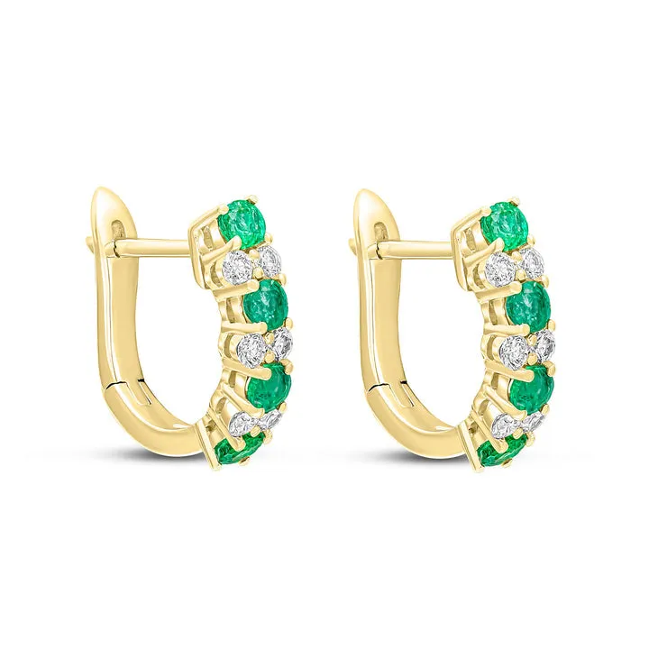 18ct yellow gold emerald and claw set hoop earrings