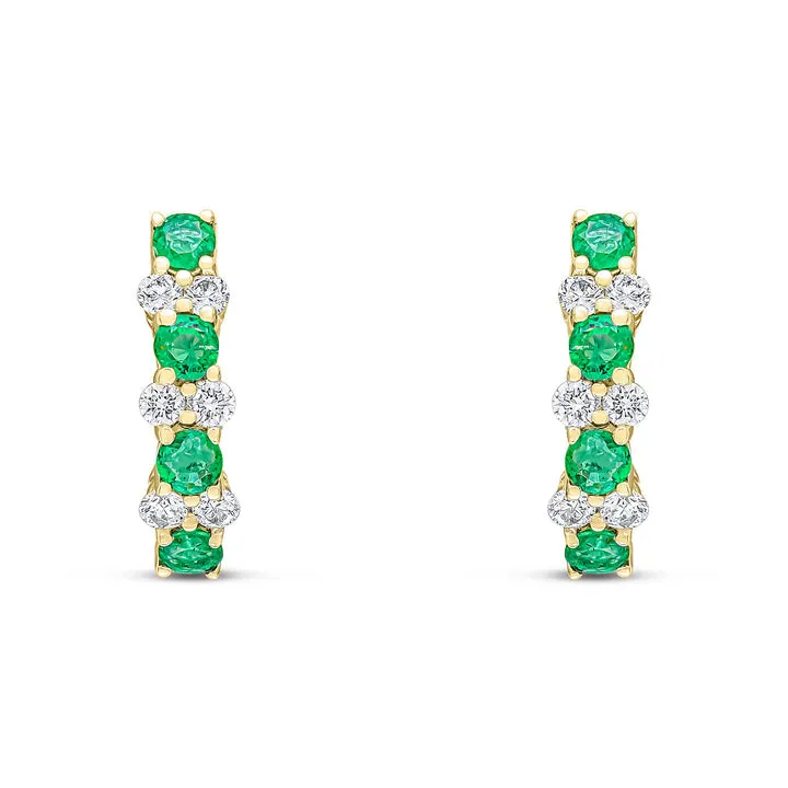 18ct yellow gold emerald and claw set hoop earrings