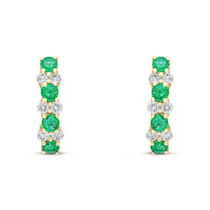 18ct yellow gold emerald and claw set hoop earrings