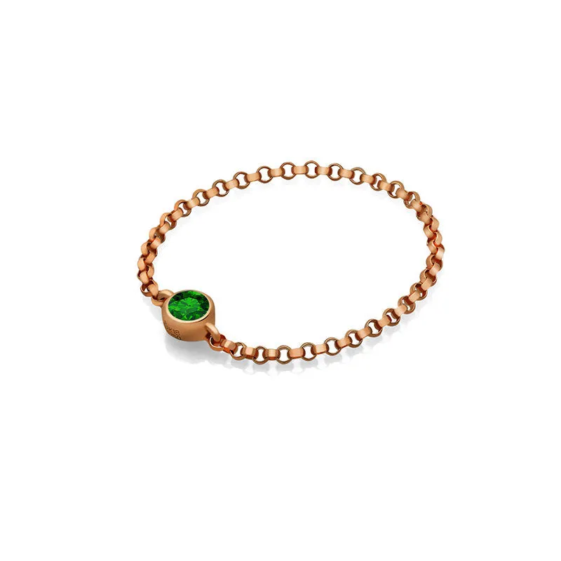 18k Gold May Birthstone Emerald Chain Ring