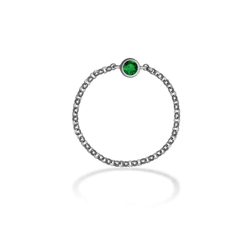 18k Gold May Birthstone Emerald Chain Ring