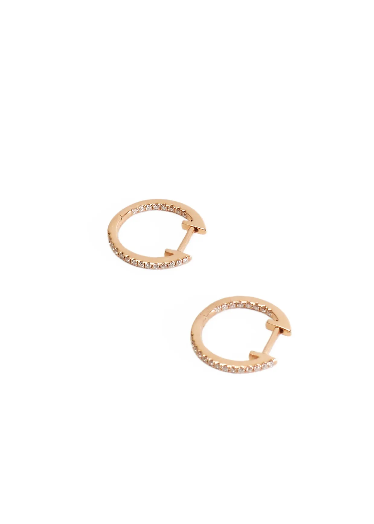 18K Rose Gold White Diamond Studded 14mm Hoop Earrings