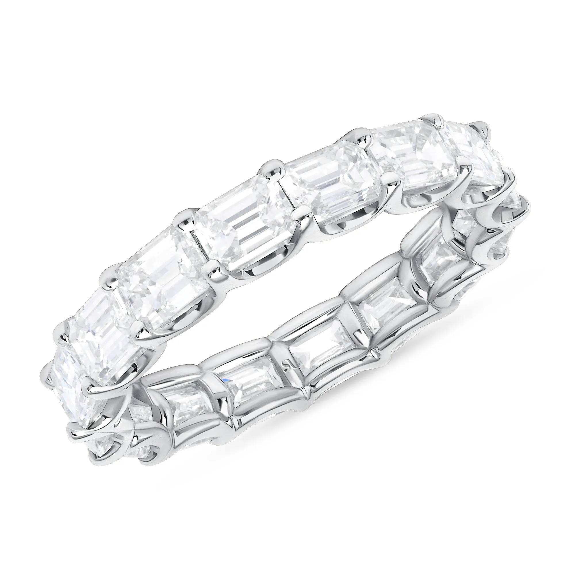 18K White Gold 3.26Ct Emerald Cut Diamond Eternity Band