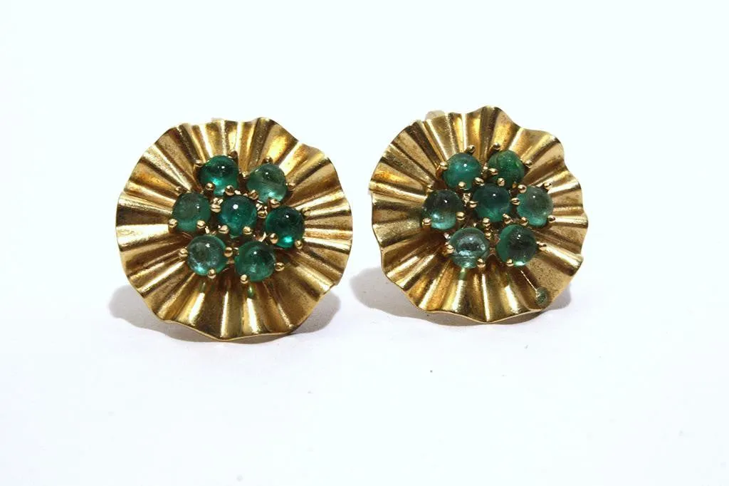 1940s TRABERT HOEFFER MAUBOUSSIN Gold and Emerald Earrings