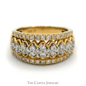 1cttw Diamond Cluster Band with Intricate Open Design in 14k Yellow Gold