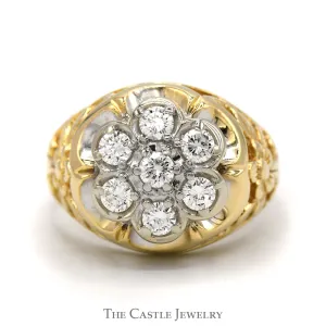 2cttw 7 Round Diamond Cluster Ring with Open Filigree Sides in 14k Yellow Gold