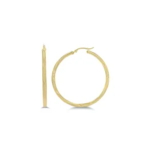 3 mm Satin and Diamond-Cut Finish Hoop Earrings (14K)