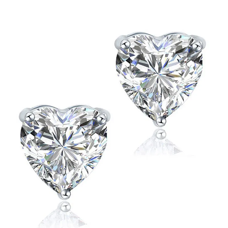 4 Carat Heart Cut Created Diamond Stud 925 Sterling Silver Earrings XFE8084