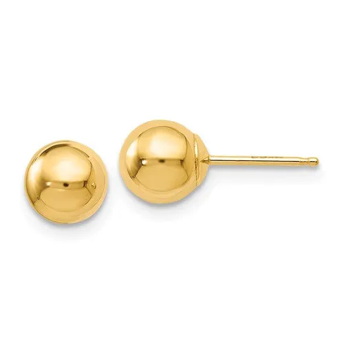 6mm Gold Ball Stud Earrings