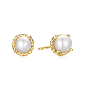 9ct Yellow Gold Round 6 mm White Fresh Water Pearl June Birthstone Stud Earrings