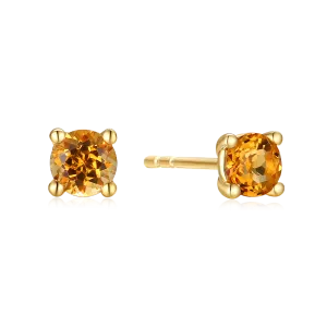 9ct Yellow Gold Round Cut 4mm Citrine Earrings