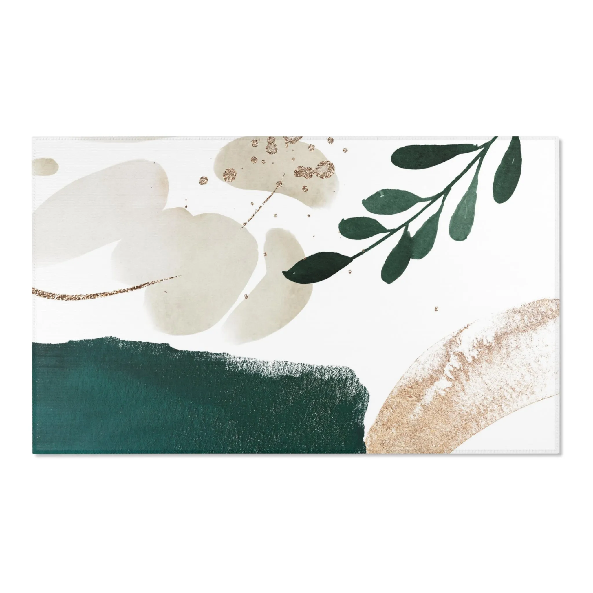 Abstract Boho Area Rug | Emerald Green, Ivory White Beige