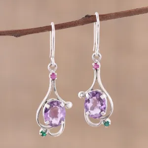 Alluring Glisten Multi-Gemstone Dangle Earrings from India