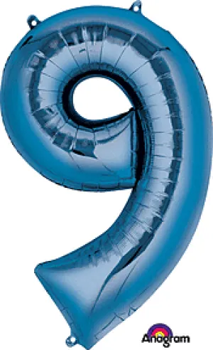 Anagram - 34" Number '9' Mylar Balloon - Blue