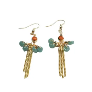 Ancient Style Natural Jade Earrings with Blue Abacus Beads and Tassel Earhook