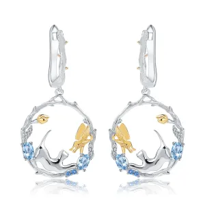 Animal Design 925 Silver Topaz Drop Earrings for Women