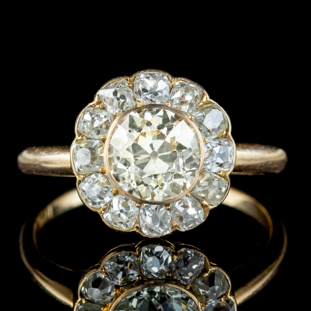 Antique Victorian Fancy Diamond Daisy Cluster Ring 2.7ct Total