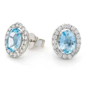 AQUAMARINE HALO STUD EARRINGS