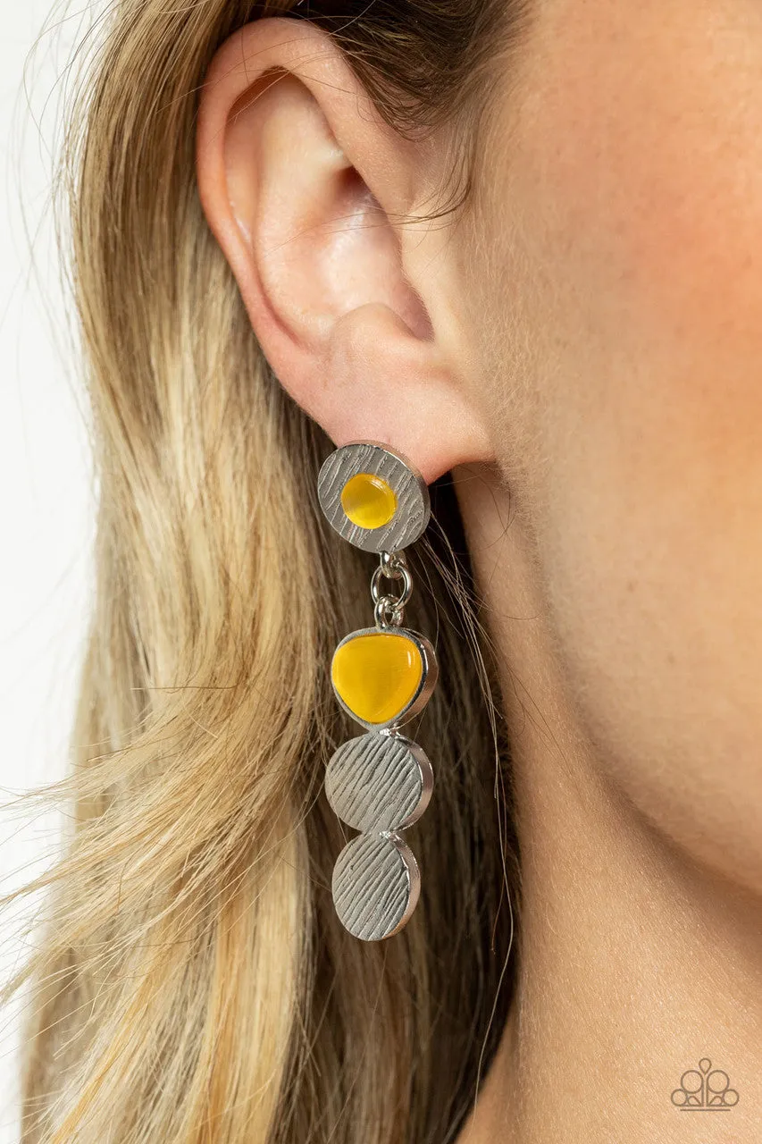 Asymmetrical Appeal - Yellow - Mismatched Cat's Eye Stone Paparazzi Post Earrings