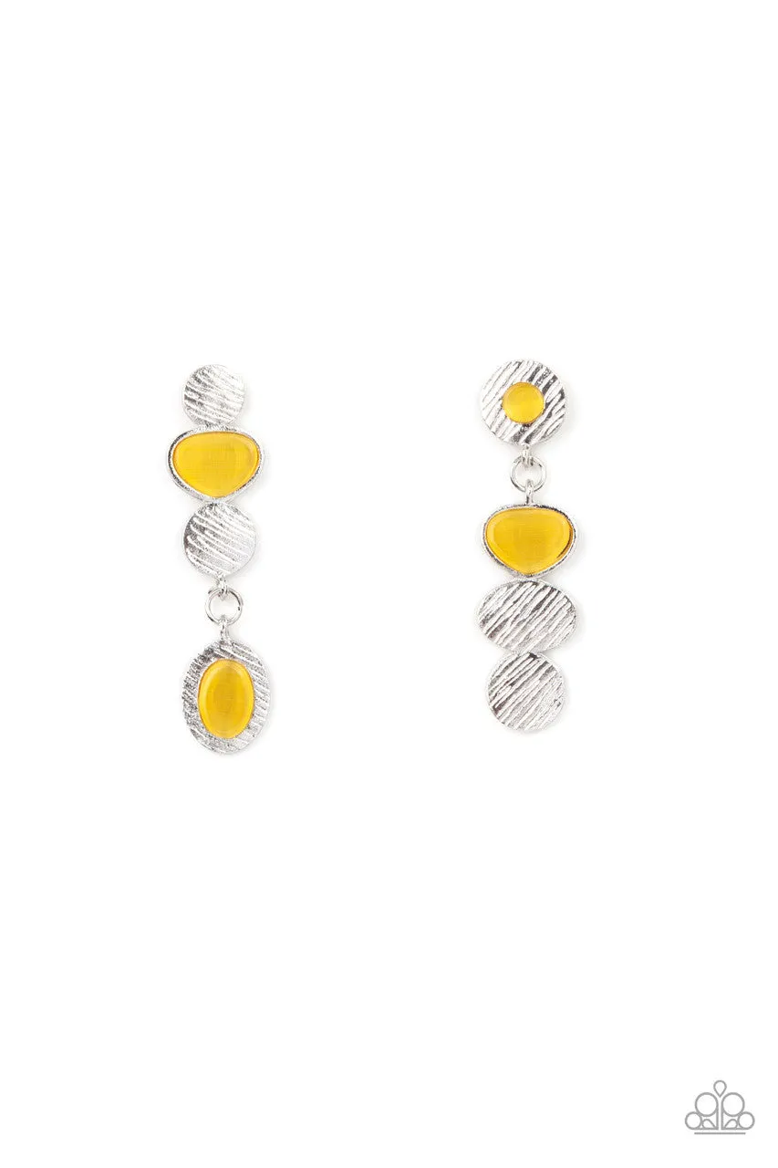 Asymmetrical Appeal - Yellow - Mismatched Cat's Eye Stone Paparazzi Post Earrings