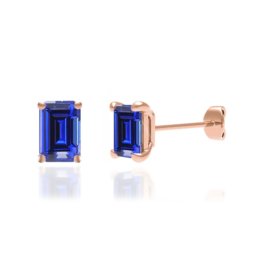 AVIANA - Emerald Blue Sapphire 18k Rose Gold Stud Earrings