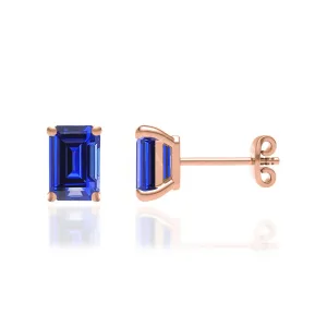 AVIANA - Emerald Blue Sapphire 18k Rose Gold Stud Earrings