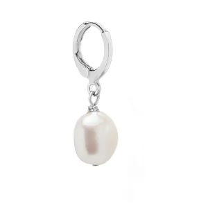 Baroque Pearl Earrings For Men 9-10mm White Freshwater Pearl Drop Hoop Earrings