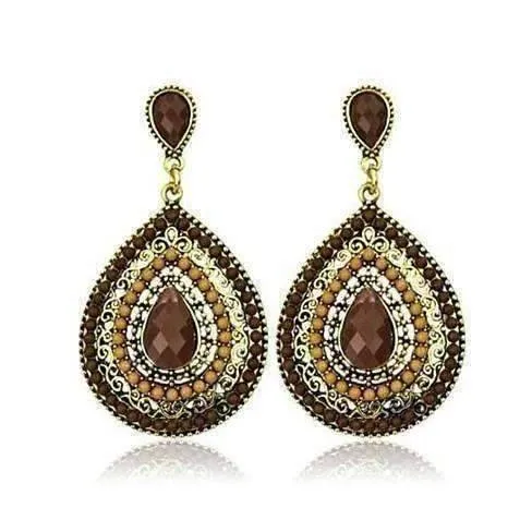 Beaded Filigree Drop Earrings in Coffee for Women