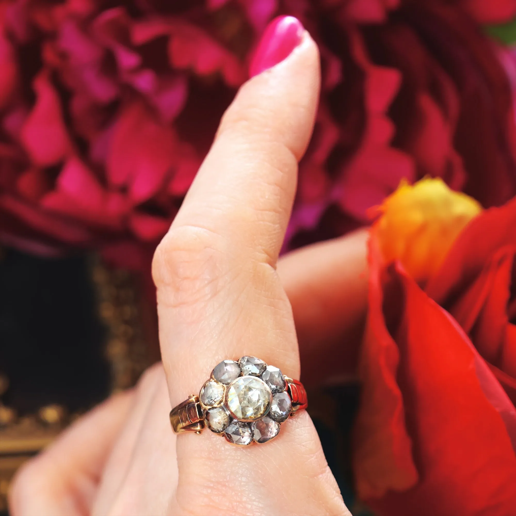 Beauteous Antique Rose Cut Diamond Cluster Ring