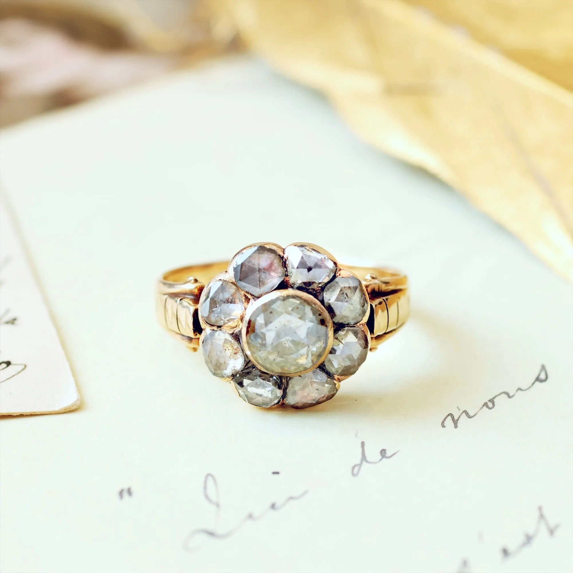 Beauteous Antique Rose Cut Diamond Cluster Ring