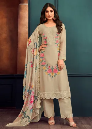 Beautiful Beige Georgette Festive Salwar Kurta Suit