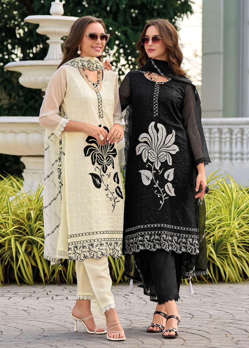 Black Heavy Organza GPU Lace Work Pant Style Salwar Suit