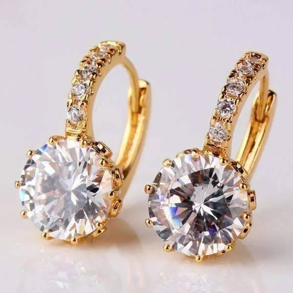 Brilliant Solitaire 5.5 CTW CZ Diamond Hoop Gold Plated Earrings for Woman Special Occasion Wedding Bridal Birthday Holiday Special Evenings