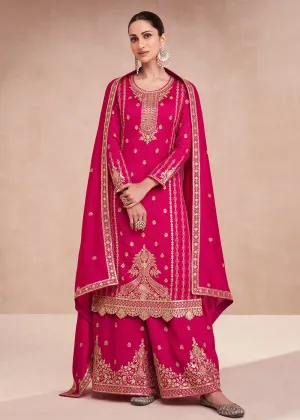 Captivating Hot Pink Zari Embroidered Palazzo Salwar Suit