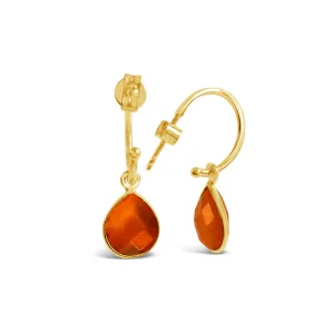 Carnelian Drop Hoop Earrings Gold July Birthstone