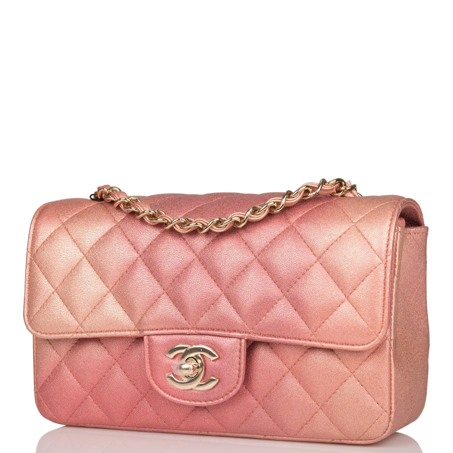 Chanel Mini Rectangular Flap Bag Pink Ombre Metallic Lambskin Light Gold Hardware