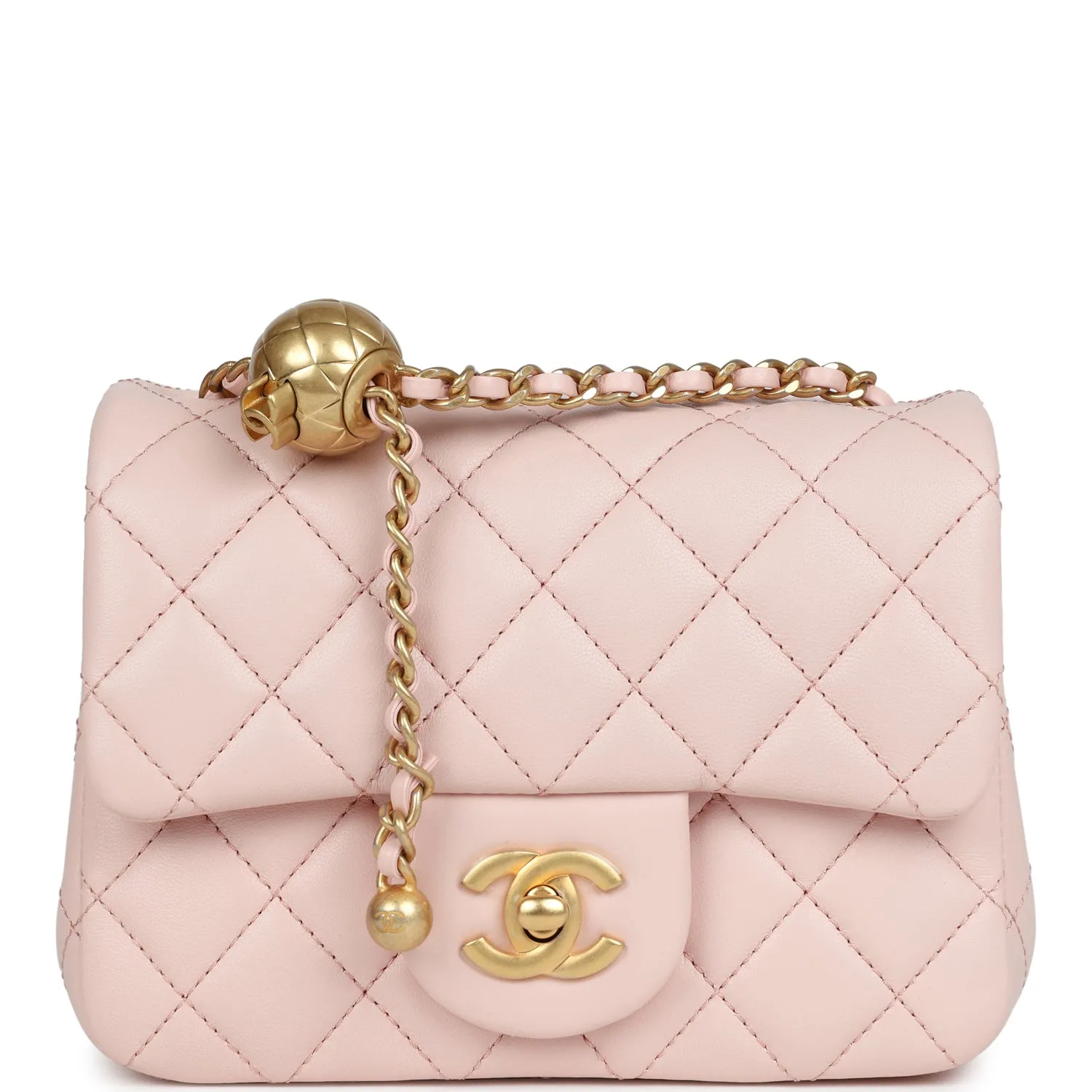 Chanel Pearl Crush Mini Square Flap Bag Light Pink Lambskin Antique Gold Hardware