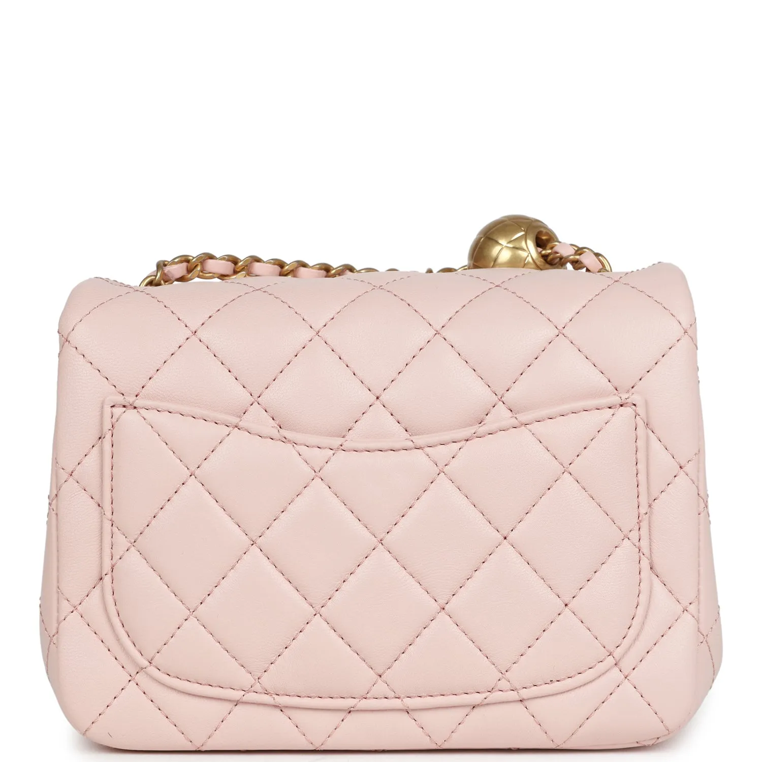 Chanel Pearl Crush Mini Square Flap Bag Light Pink Lambskin Antique Gold Hardware