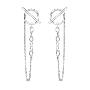 Circle Bar Chain Stud Earrings In Sterling Silver