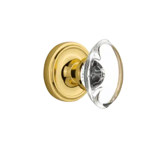 Classic Rosette with Oval Clear Crystal Knob in Unlacquered Brass