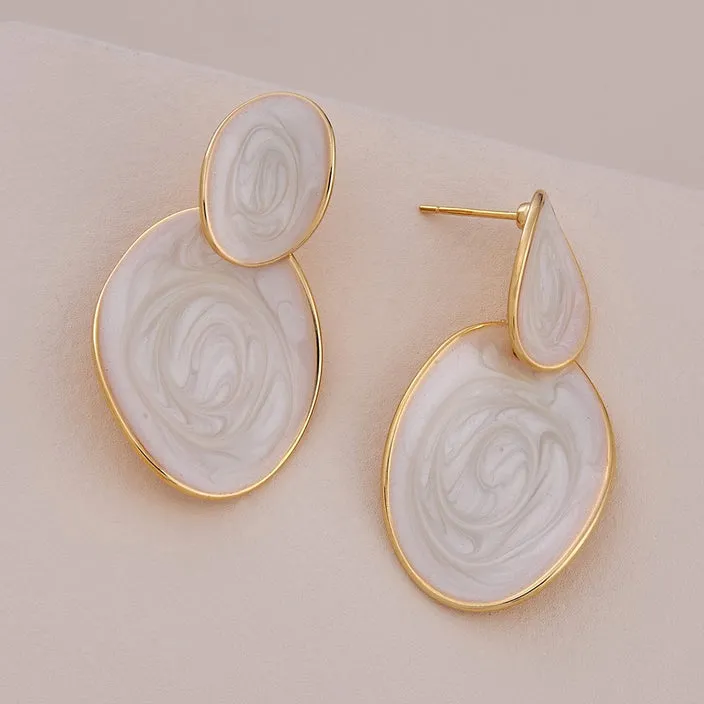 Classy Marble Finish Gold Plated Drop Earrings For Women (Lightweight)